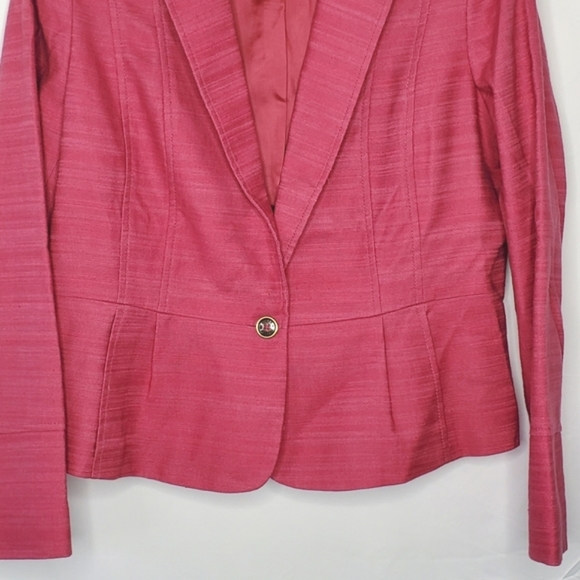 Anne Klein Linen Blend Blazer Size 14 Pink Structure Button Front Lined Jacket - Picture 3 of 13
